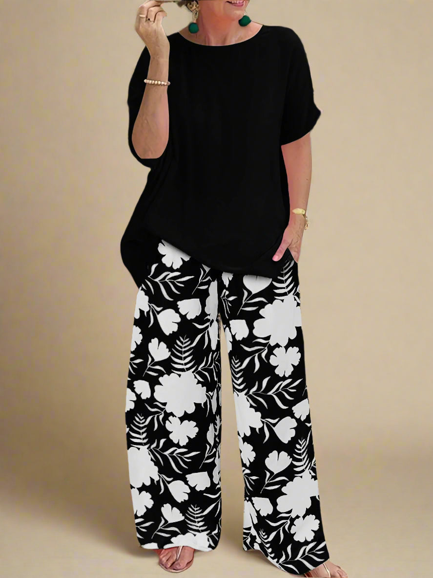 Set Andrée | Pantaloni Stampati + Top Monocromatico