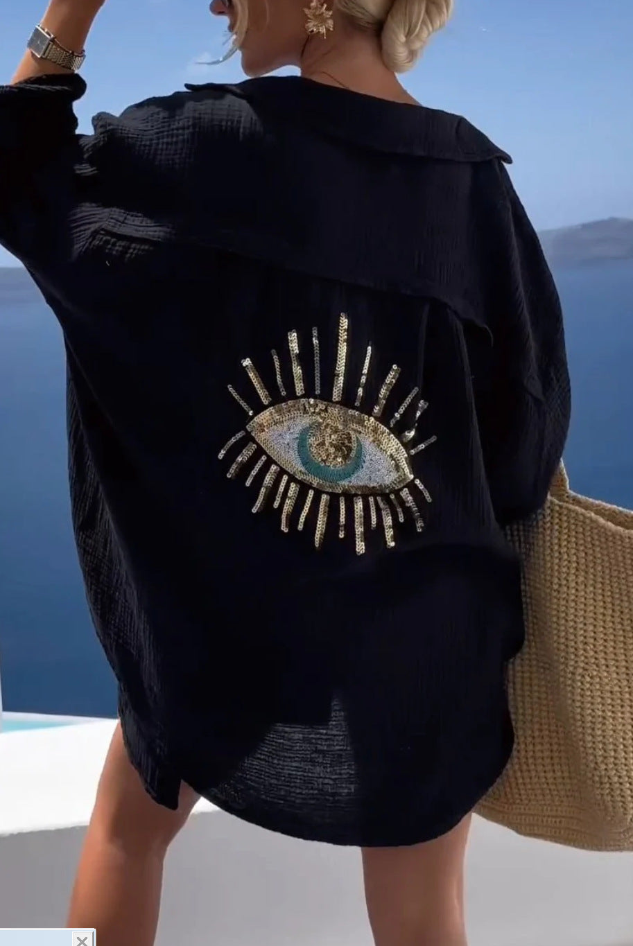 Ayline | Camicia Blu Occhi in Garza di Cotone