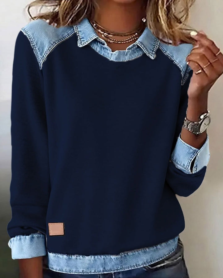 Sweter polo z detalami denim