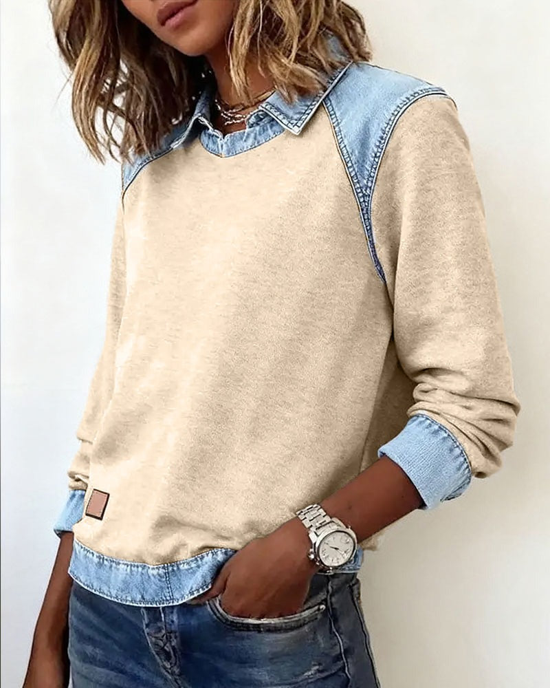 Sweter polo z detalami denim