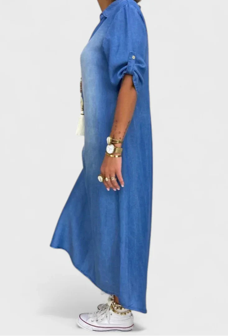 Lea | Abito Lungo in Denim con Spacco Laterale