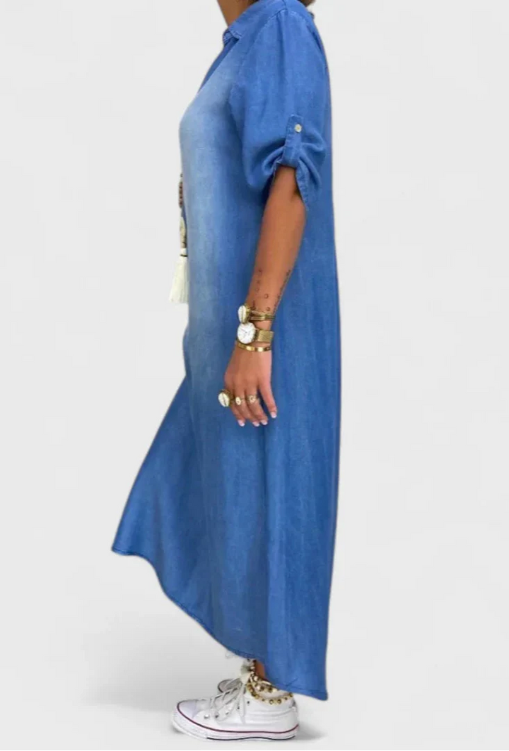 Lea | Abito Lungo in Denim con Spacco Laterale