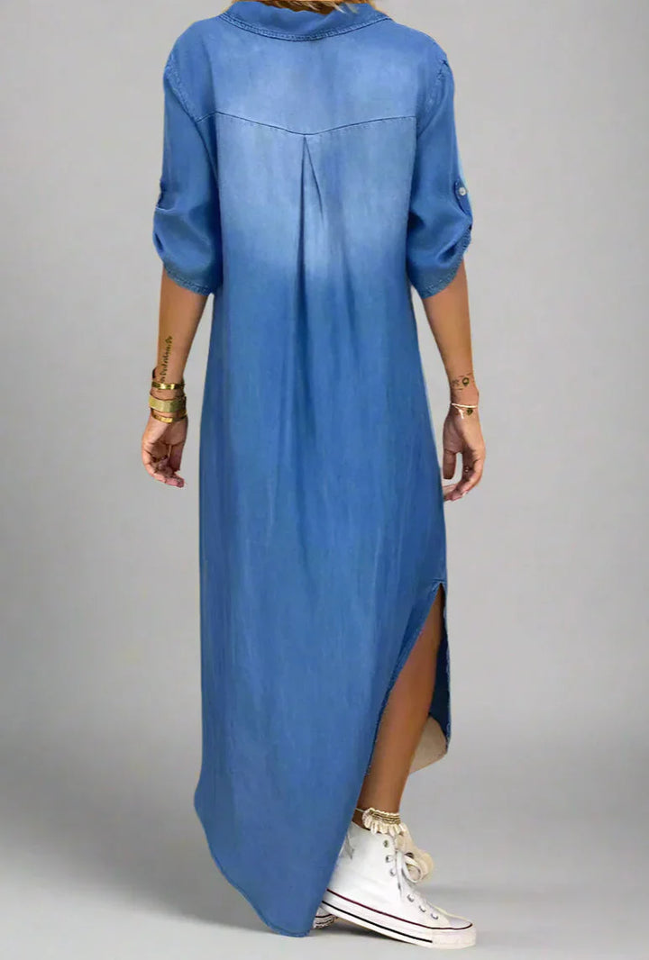 Lea | Abito Lungo in Denim con Spacco Laterale