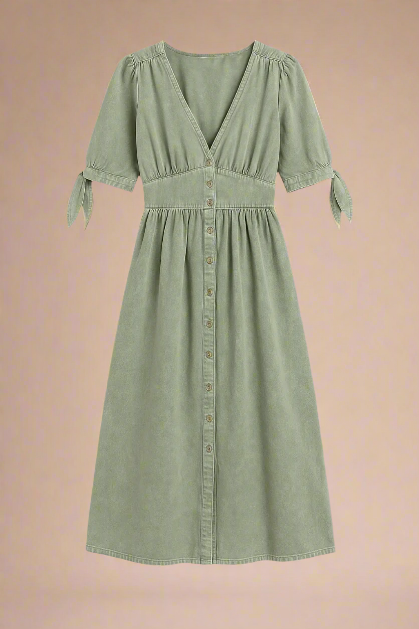 Celina Abito | Abito lungo in denim con bottoni e vita segnata