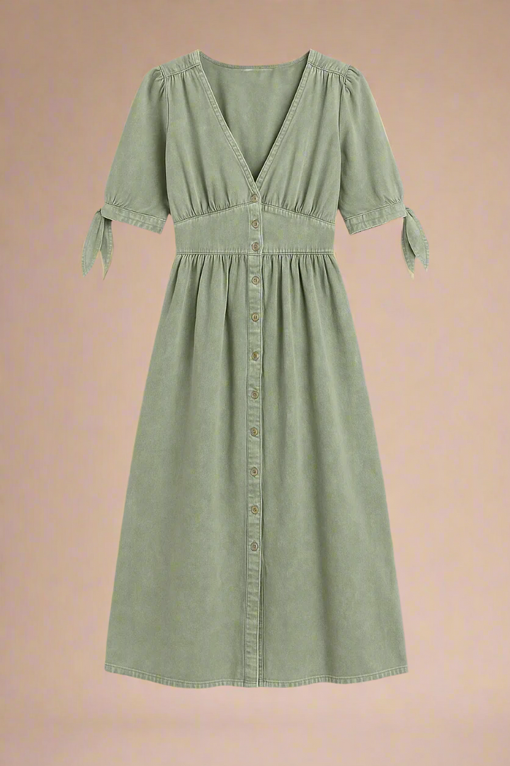 Celina Abito | Abito lungo in denim con bottoni e vita segnata