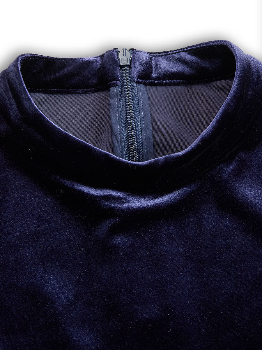 Sibella | Granatowa Midi Sukienka z Długim Rękawem