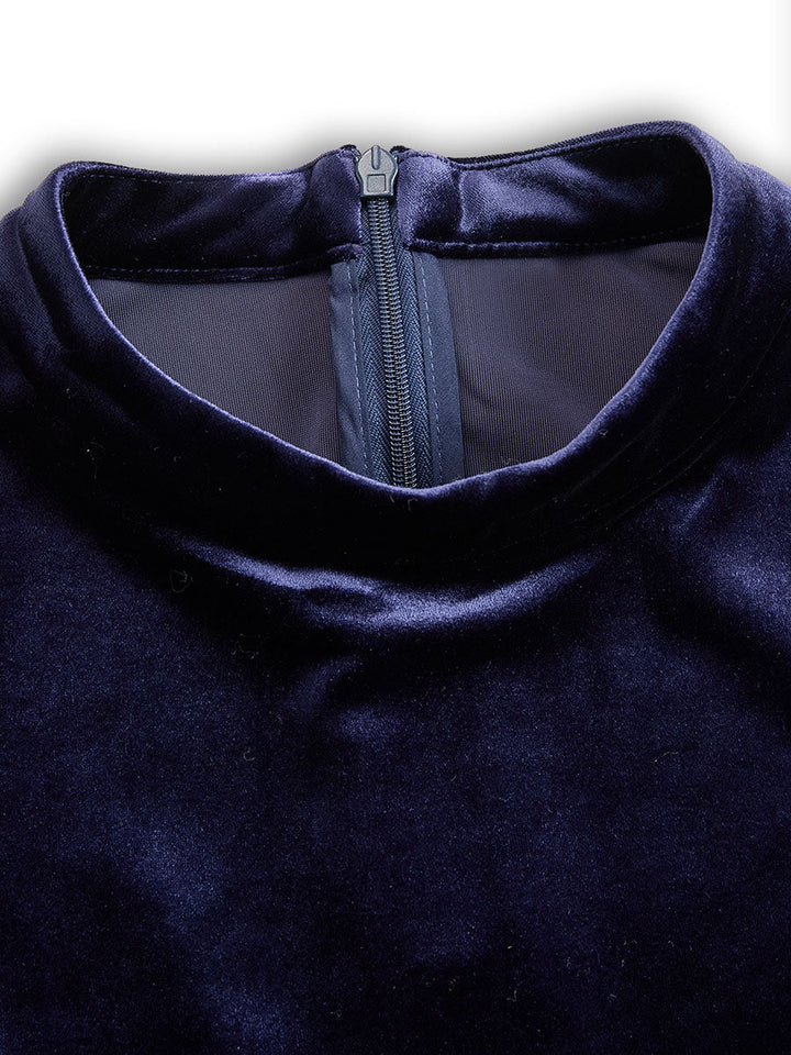 Sibella | Granatowa Midi Sukienka z Długim Rękawem