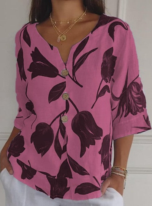 Sanne | Blusa floreale con bottone davanti