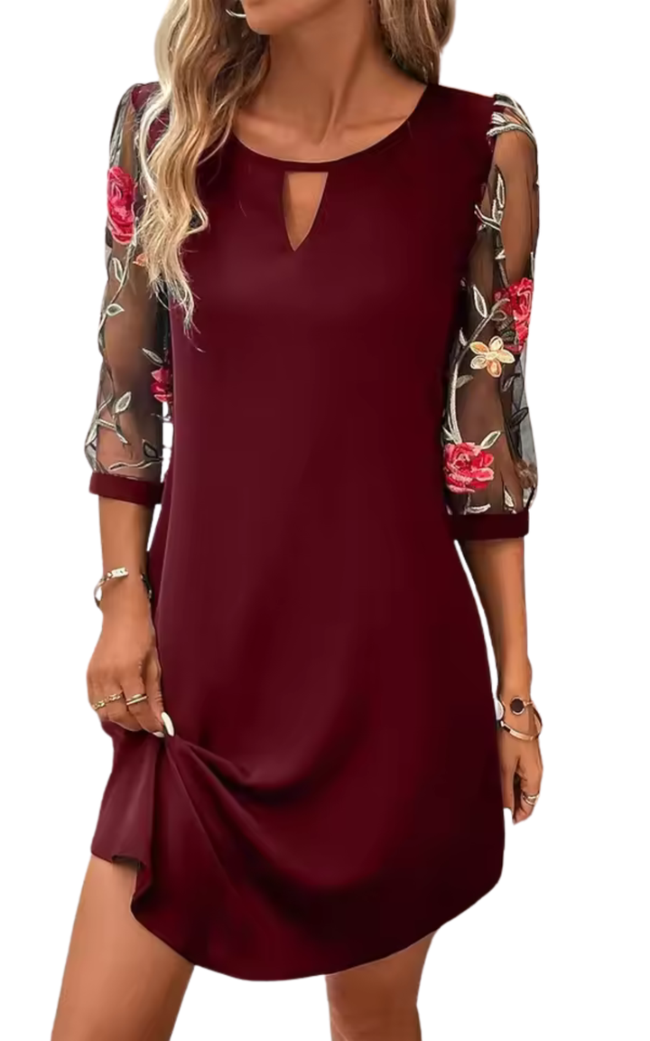 Jolanta | Elegancka sukienka z dekoltem w kształcie V i wyrazistymi rękawami