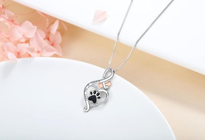 Collana Lucky Paw con cuore, osso e simbolo dell'infinito