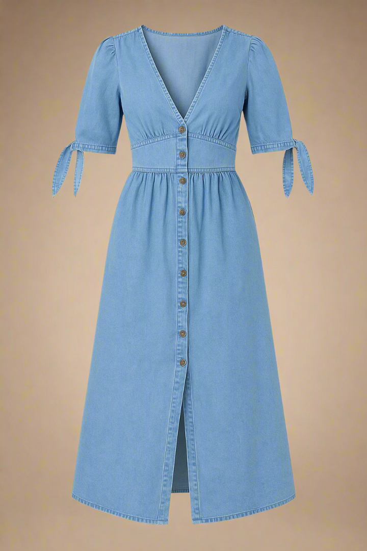 Celina Abito | Abito lungo in denim con bottoni e vita segnata