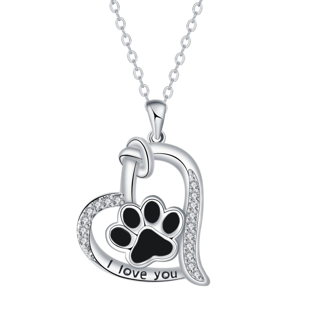 Collana con impronta di zampa di cane a forma di cuore con zirconi