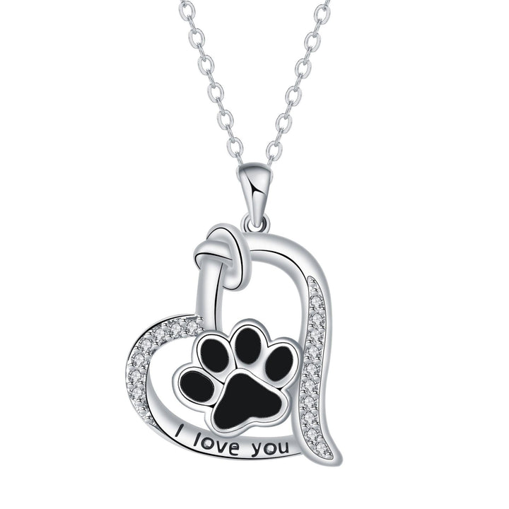 Collana con impronta di zampa di cane a forma di cuore con zirconi