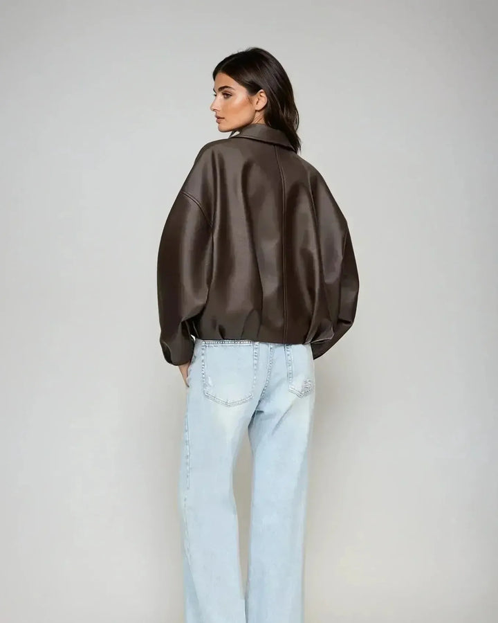 Arvella™ I Wegańska kurtka skórzana z paskiem