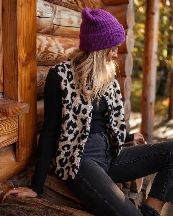 Astrid - Leopardíkový Pletený Vesta