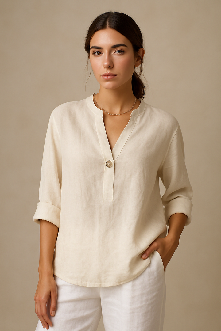 Ella BLUSE | Blusa in lino con un unico bottone e comfort elegante