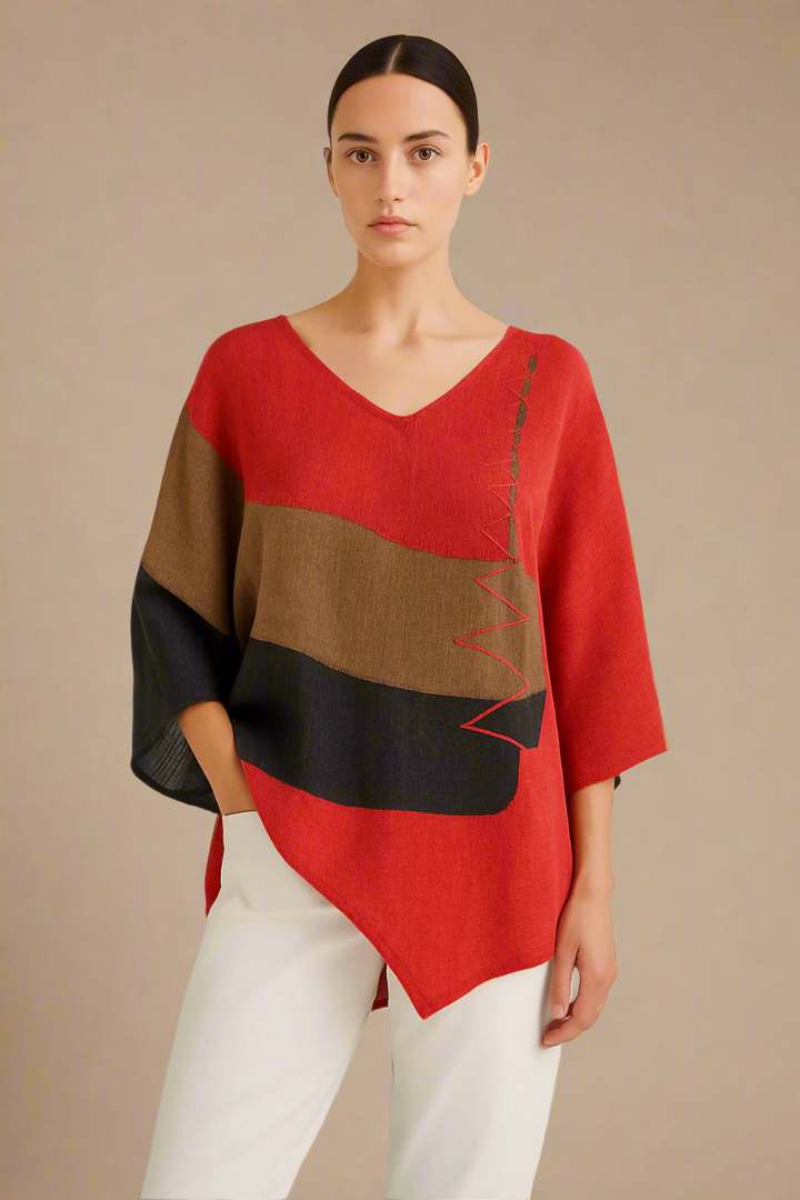 Helene | Top Color Block con Scollatura a V Elegante