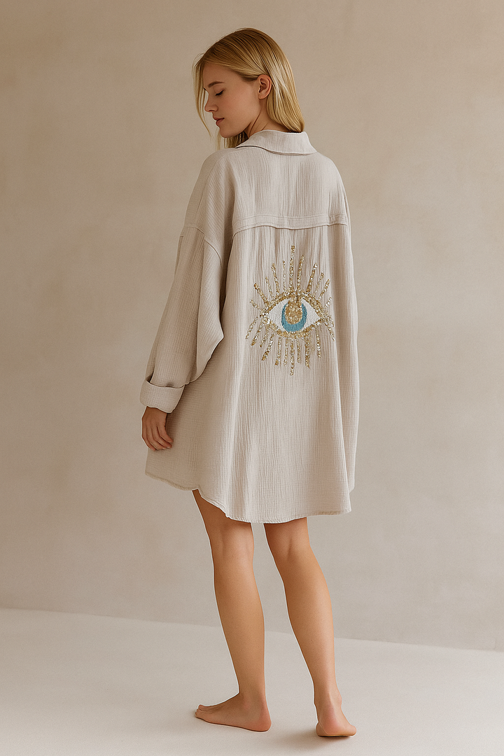 Ayline | Camicia Blu Occhi in Garza di Cotone