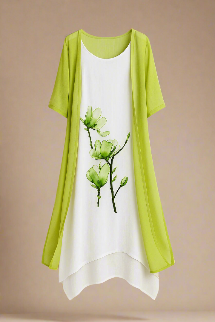 ALBA ABITO SET | Abito e cardigan leggero a strati con stampa floreale