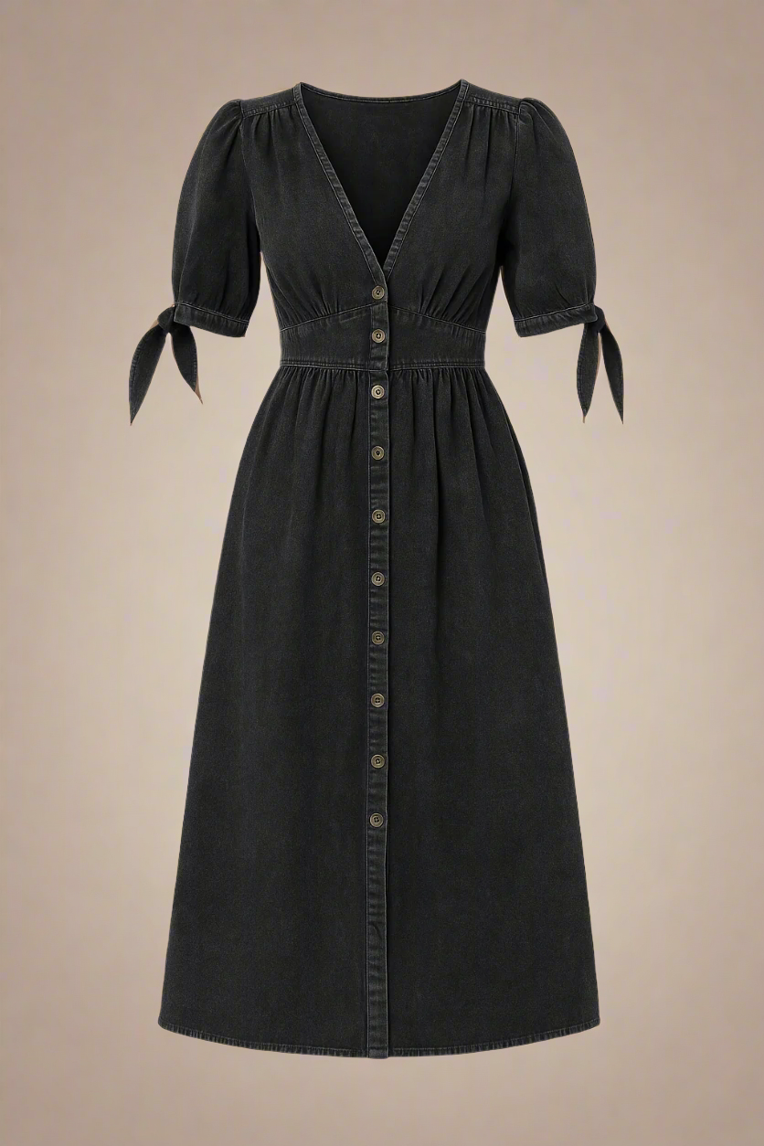 Celina Abito | Abito lungo in denim con bottoni e vita segnata