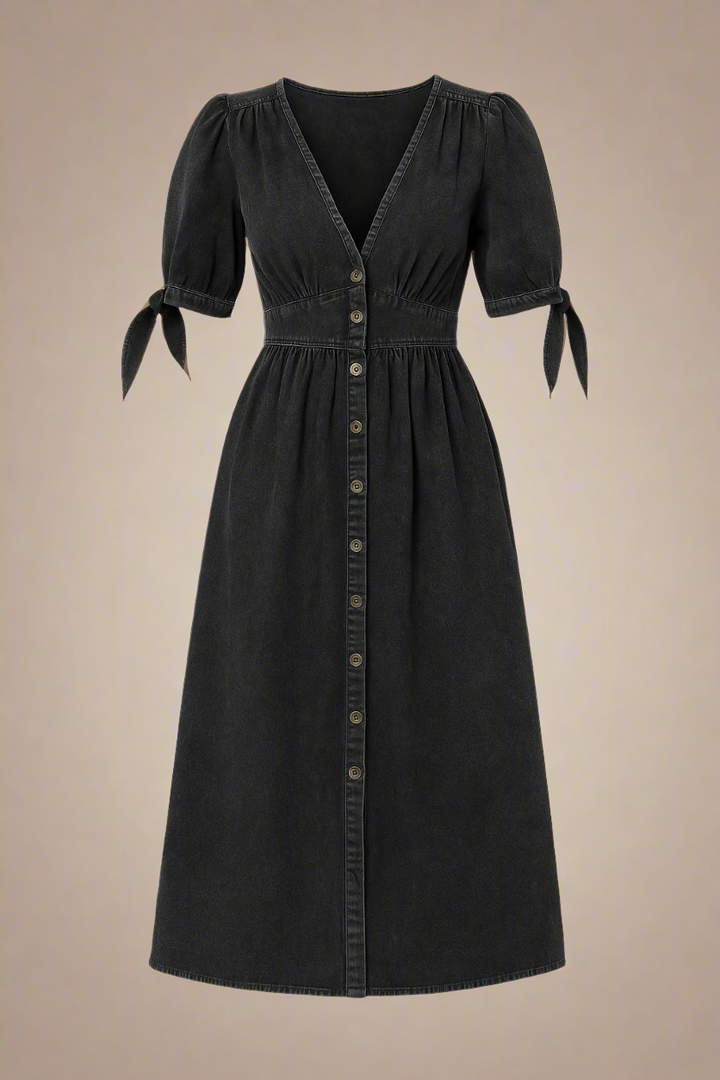 Celina Abito | Abito lungo in denim con bottoni e vita segnata