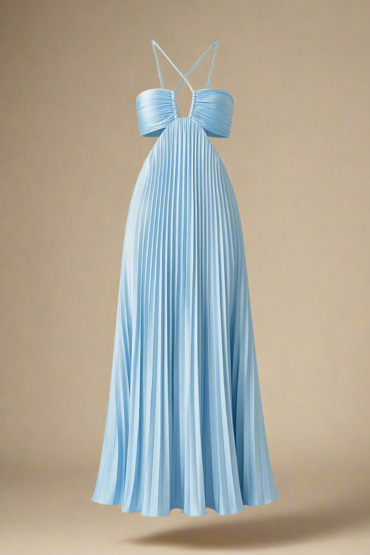 SOFIE ABITO | Lungo abito plissettato con spalline incrociate e busto strutturato
