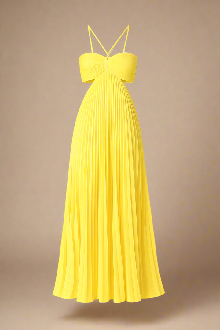 SOFIE ABITO | Lungo abito plissettato con spalline incrociate e busto strutturato