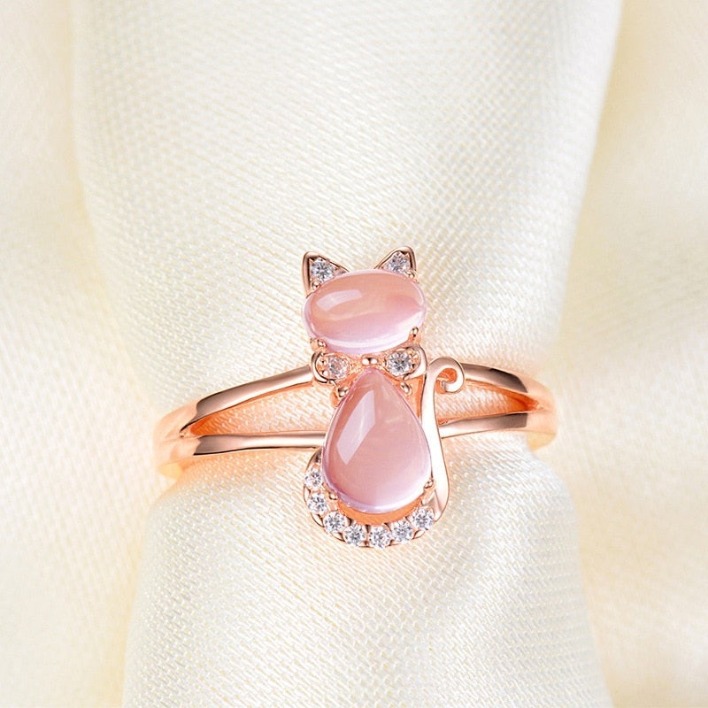 Anello con gatto in oro rosa