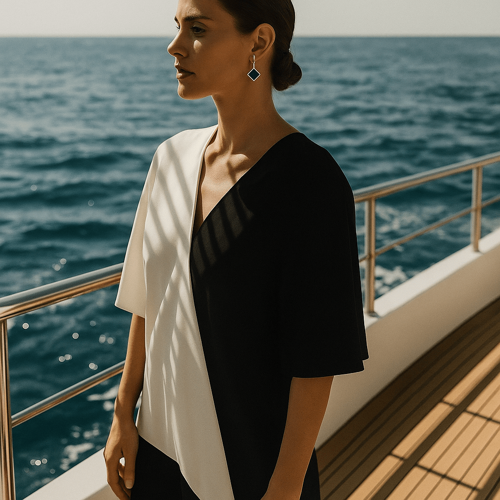 Korálky do uší s čtvercovými černými drahokamy