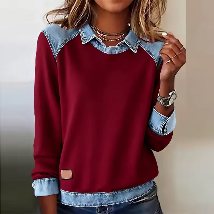 Sweter polo z detalami denim