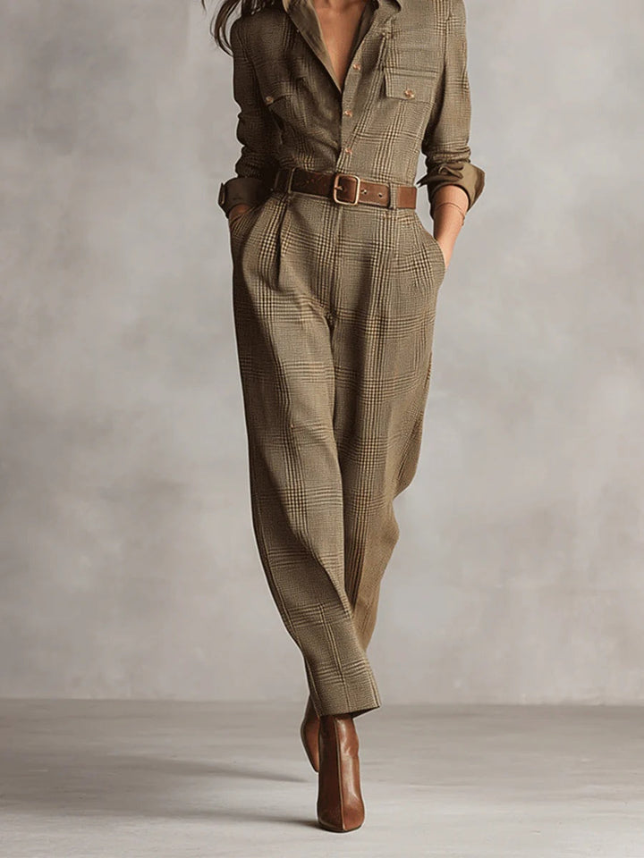Tamara | Elegant tweed tekstur ternet utility jumpsuit