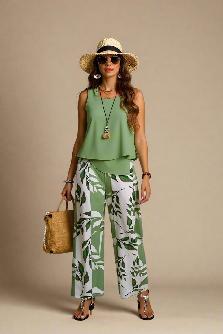 Set Elise | Pantaloni a Motivo + Top Monocromatico