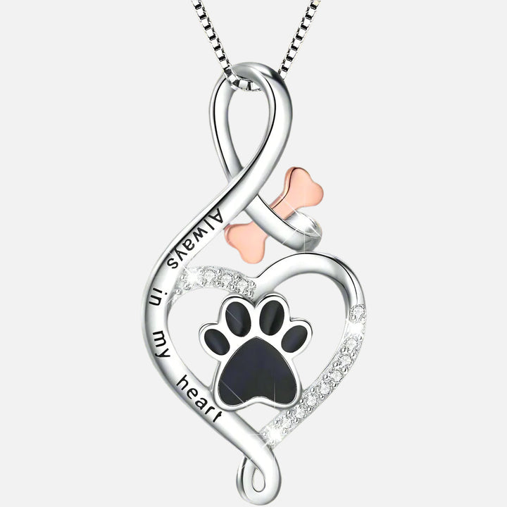 Collana Lucky Paw con cuore, osso e simbolo dell'infinito