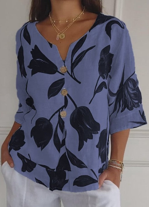 Sanne | Blusa floreale con bottone davanti