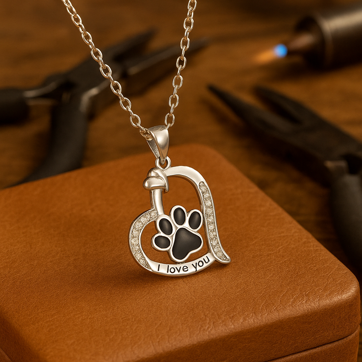 Collana con impronta di zampa di cane a forma di cuore con zirconi