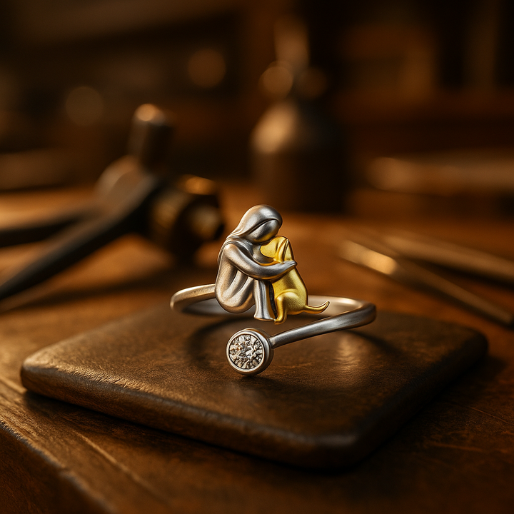 Pierścionek z psem ze srebra z kamieniami cyrkoniowymi