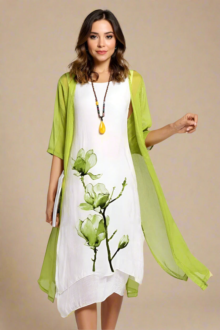 ALBA KJOLE SADA | Šaty a lehký cardigan s květinovým potiskem